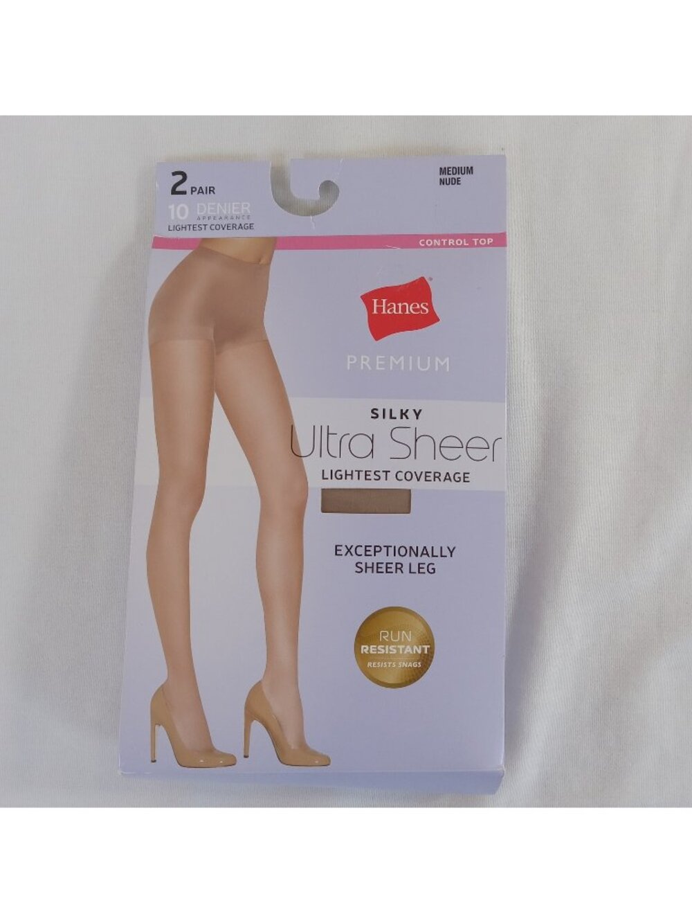 Hanes Premium Silky Ultra Sheer Pantyhose 2 Pair Medium Nude Control Top 10D